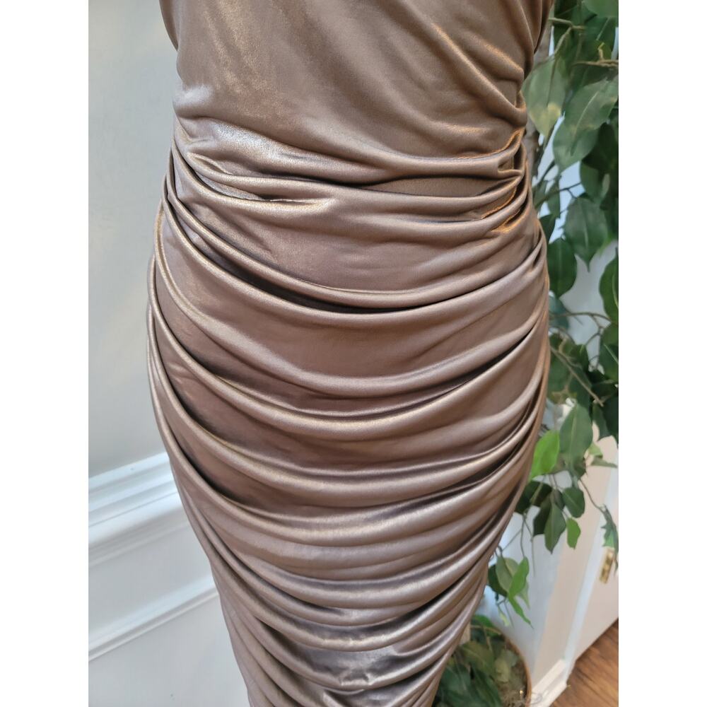 Fashion Nova Bodycon Dress Women's Size Large Metallic Brown One Shoulder - Picture 4 of 11